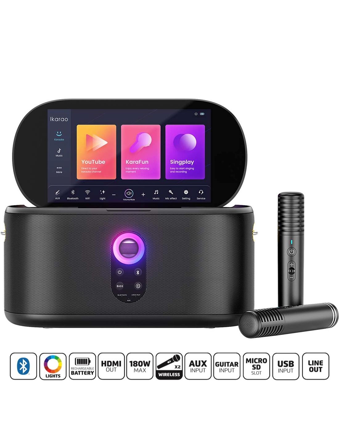 Ikarao Shell S1 Altavoz Karaoke Recargable con Pantalla 10.1" 280W y 2 Micros