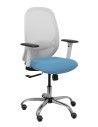 Piqueras y Crespo Silla Cilanco blanca malla blanca asiento bali azul cielo brazo regulable base cromada ruedas de parq uÃ©