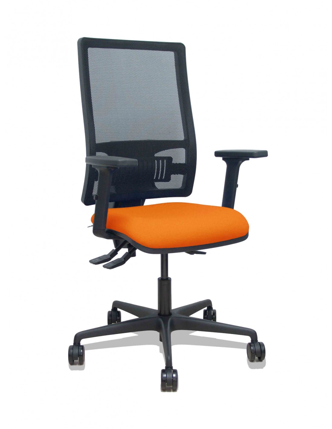 Piqueras y Crespo Silla Bormate asincro malla negra asiento bali naranja brazos 2D ruedas 65mm