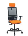 Piqueras y Crespo Silla Bormate asincro malla negra asiento bali naranja brazos 2D ruedas 65mm cabecero regulable