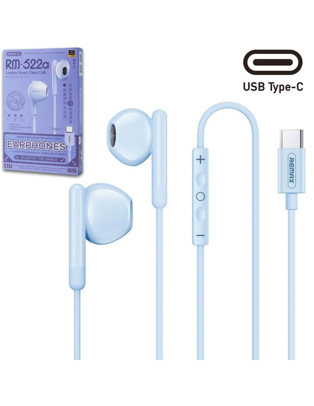 Remax RM-522a Remax RM-522a Auricular con cable USB-C Azul