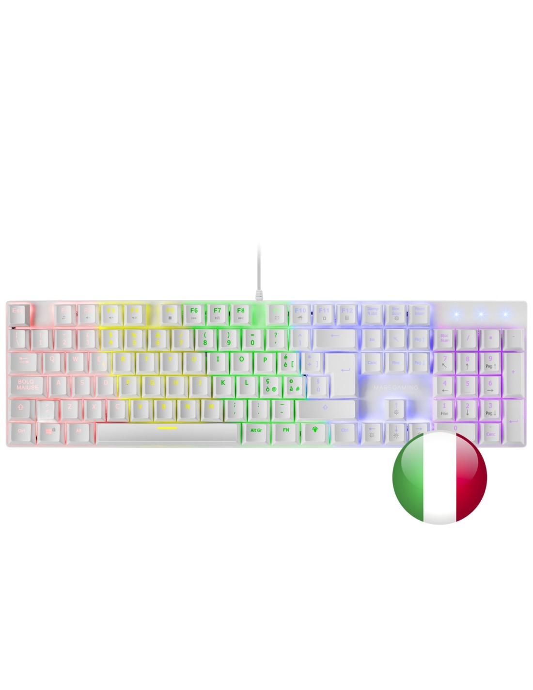 Mars Gaming MK422 Blanco Teclado Mecánico Gaming RGB Antighosting Switch Mecánico Marrón Idioma Italiano