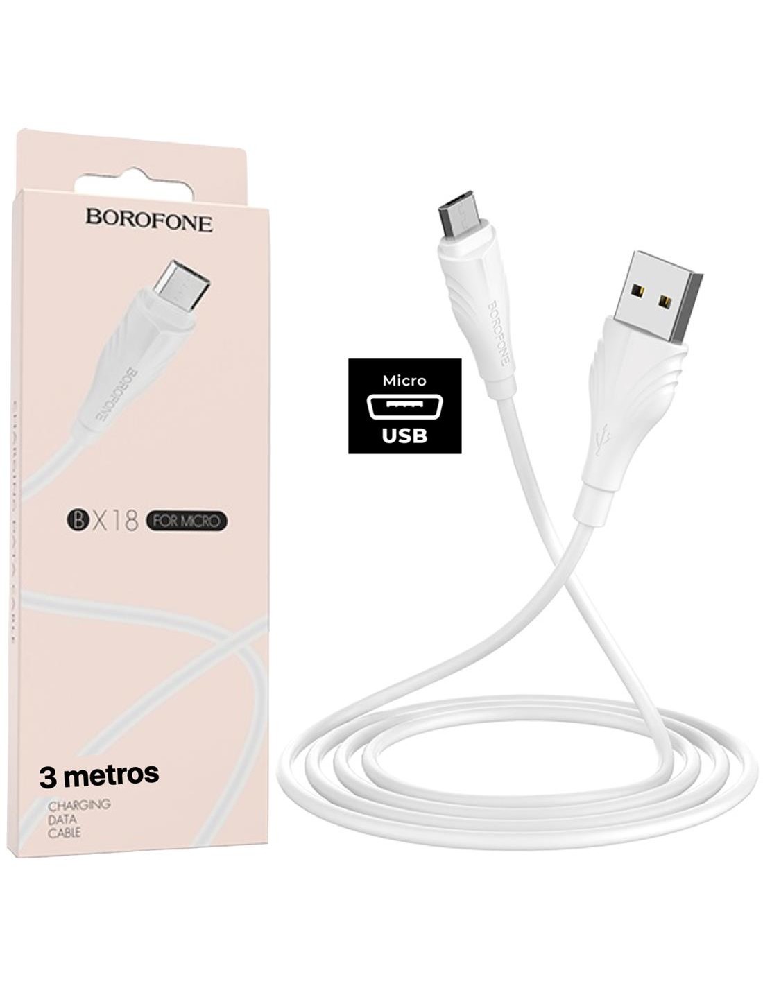 Cable USB A, a Micro USB de 3 METROS Borofone BX18 Blanco