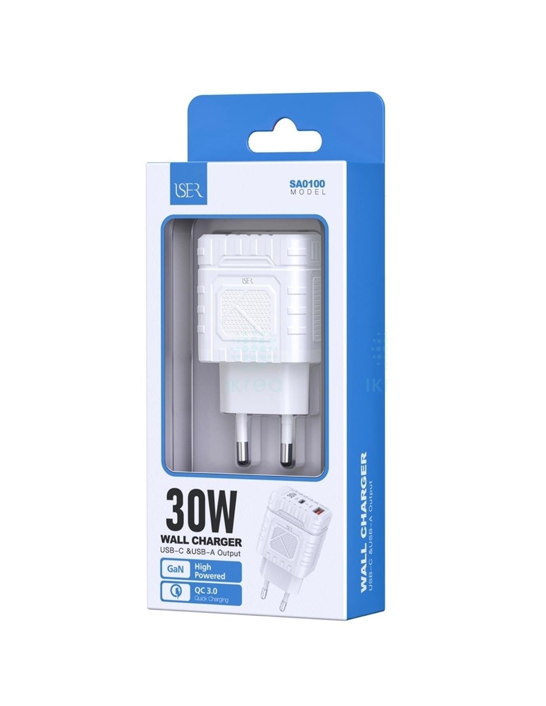 Cargador USB-C y USB 30W QC3.0 Iser SA0100