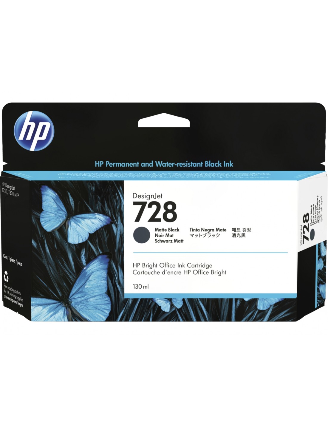 Cartucho de tinta hp 728 1 pieza original rendimiento estandar negro mate 3WX25A