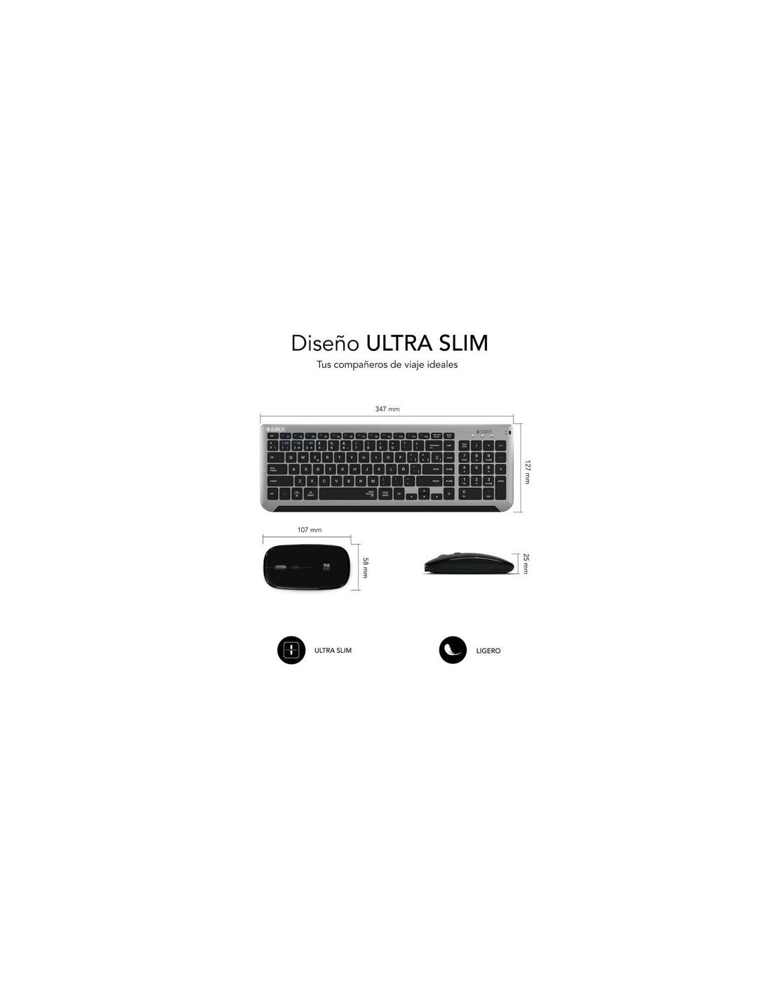 COMBO TECLADO Y RATON WIRELESS Y BLUETOOTH PRESTIGE EXTENDIDO NEGRO SUBBLIM