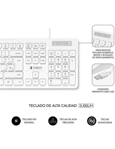 COMBO TECLADO Y RATON CON CABLE BUSINESS SLIM BLANCO SUBBLIM