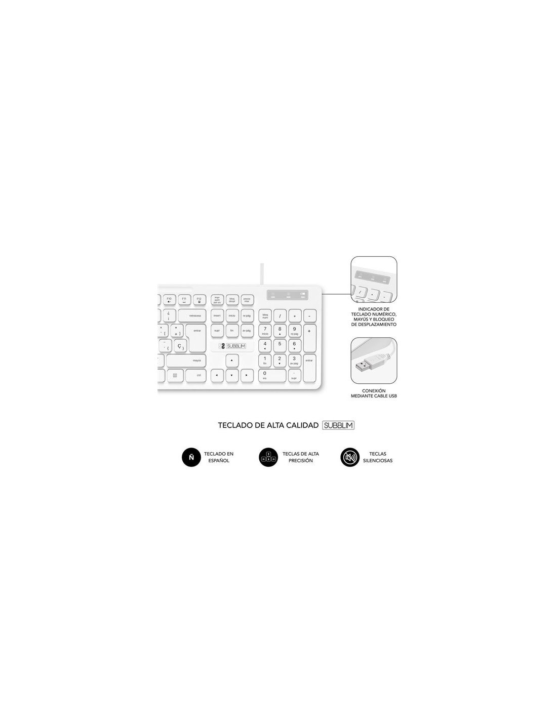 COMBO TECLADO Y RATON CON CABLE BUSINESS SLIM BLANCO SUBBLIM