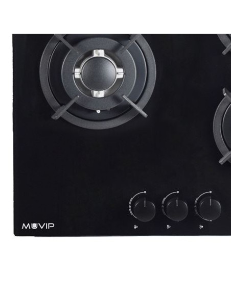 PLACA A GAS PARA ENCASTRAR 3 FUEGOS CRISTAL NEGRO MUVIP