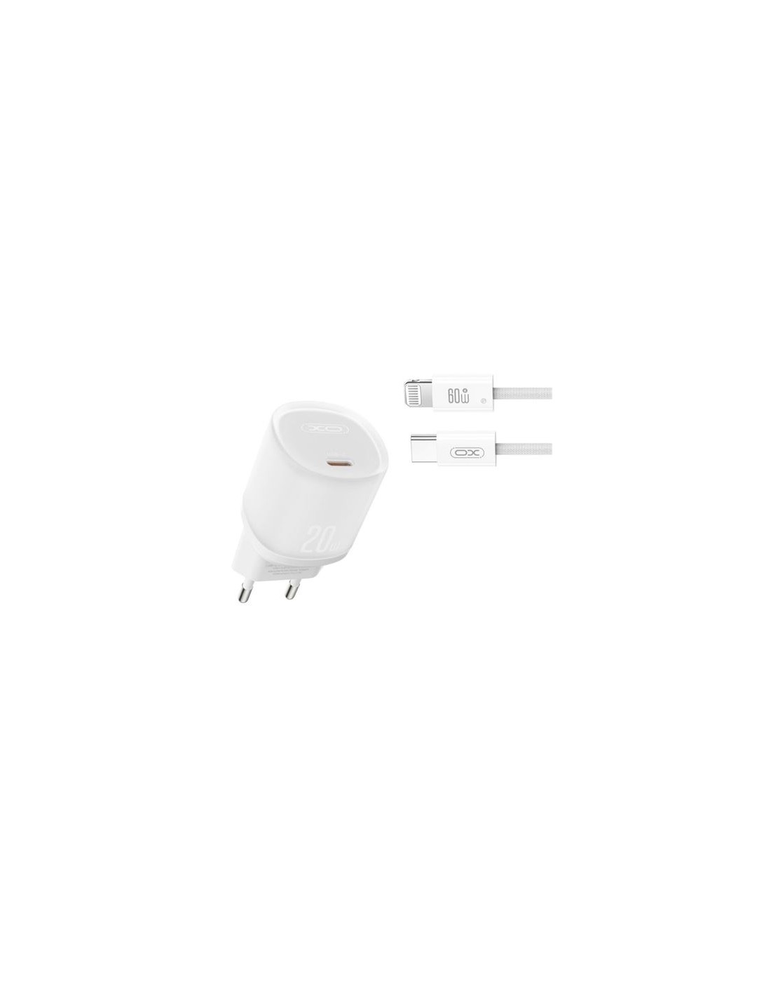 CARGADOR RAPIDO USB-C 20W CON CABLE LIGHHTNING L143 BLANCO XO