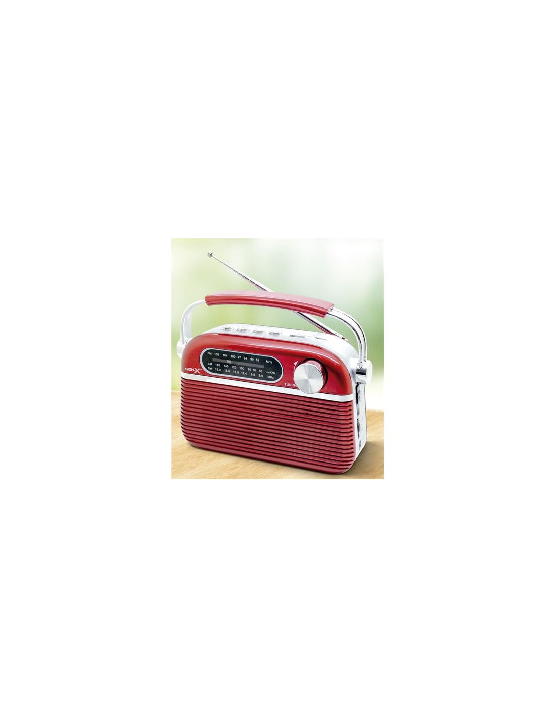 RADIO CLASICA RECARGABLE CON BLUETOOTH 4408 ROJA GEN-X