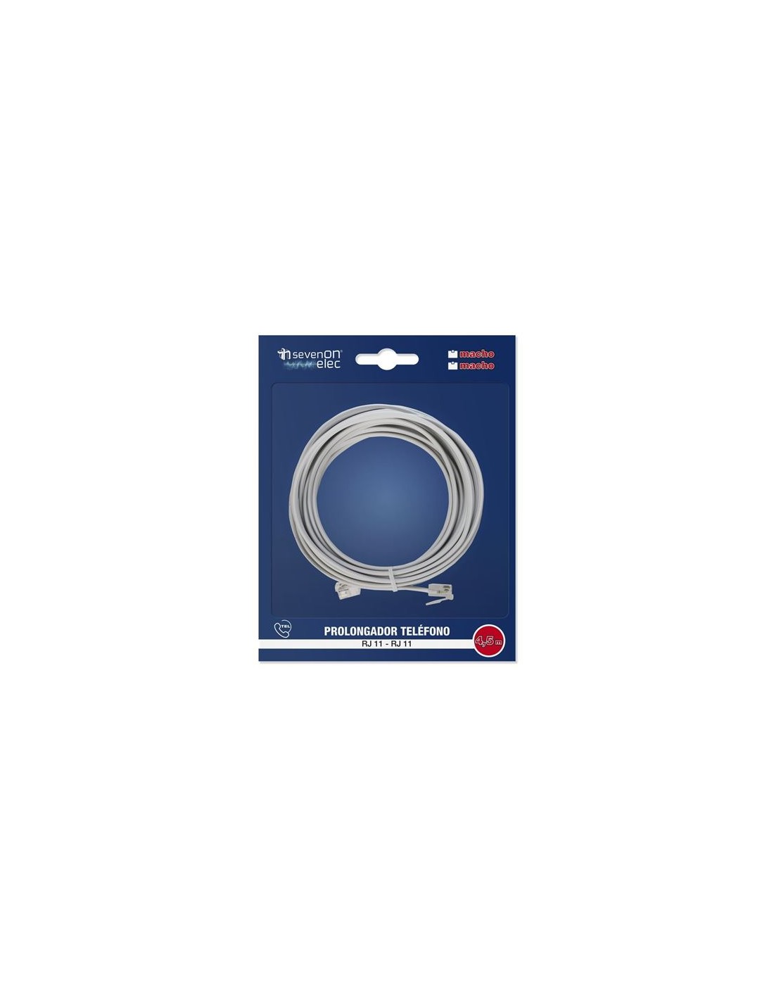 CABLE TELÃ‰FONO RJ11 4.5M 4 VIAS MACHO-MACHO SEVENON