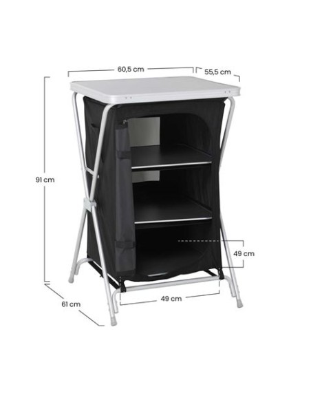 MESA DE CAMPING PLEGABLE CON ARMARIO DE TELA INTEGRADO