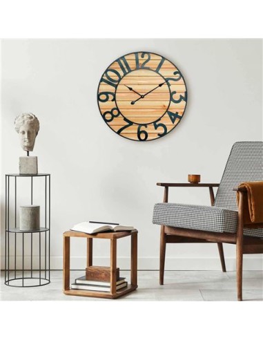 RELOJ PARED VINTAGE NEGRO/MADERA CLARA 60CM