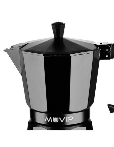 CAFETERA 6 TAZAS ALUMINIO NEGRO MATE ANTIADHERENTE MUVIP