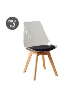 PACK 2 SILLAS DESIGN D1000 TRANSPARENTES + COJÍN NEGRO MUVIP 2