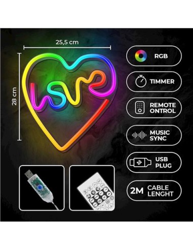 LAMPARA DECORATIVA NEON LED LOVE IN HEART FOREVER