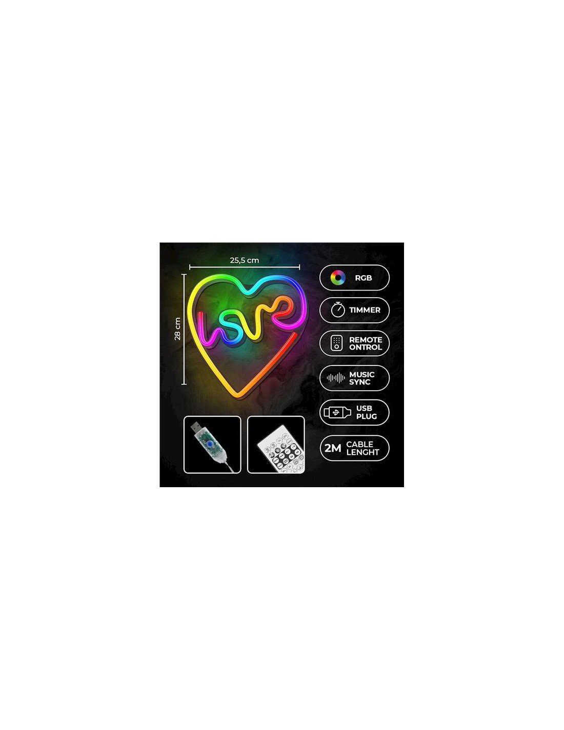 LAMPARA DECORATIVA NEON LED LOVE IN HEART FOREVER