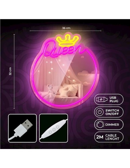 ESPEJO DECORATIVO CON NEON LED QUEEN FOREVER