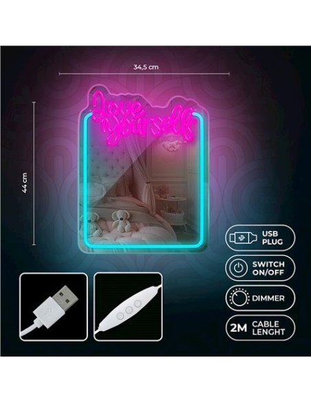 ESPEJO DECORATIVO CON NEON LED LOVE YOURSELF FOREVER