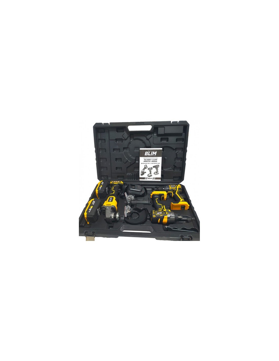 PACK 20V TALADRO + LLAVE IMPACTO + RADIAL S/CARBONES | 2 BATERIAS 4AH BLIM