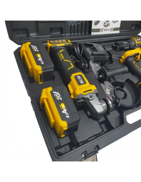 PACK 20V TALADRO + LLAVE IMPACTO + RADIAL S/CARBONES | 2 BATERIAS 4AH BLIM