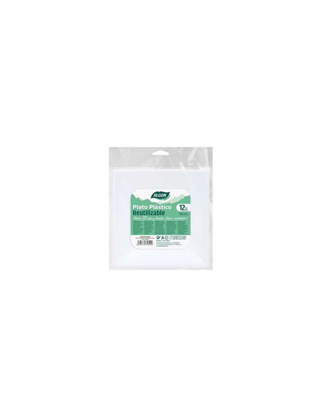 SET 12 PLATOS CUADRADOS 18CM REUTILIZABLE BLANCA ALGON