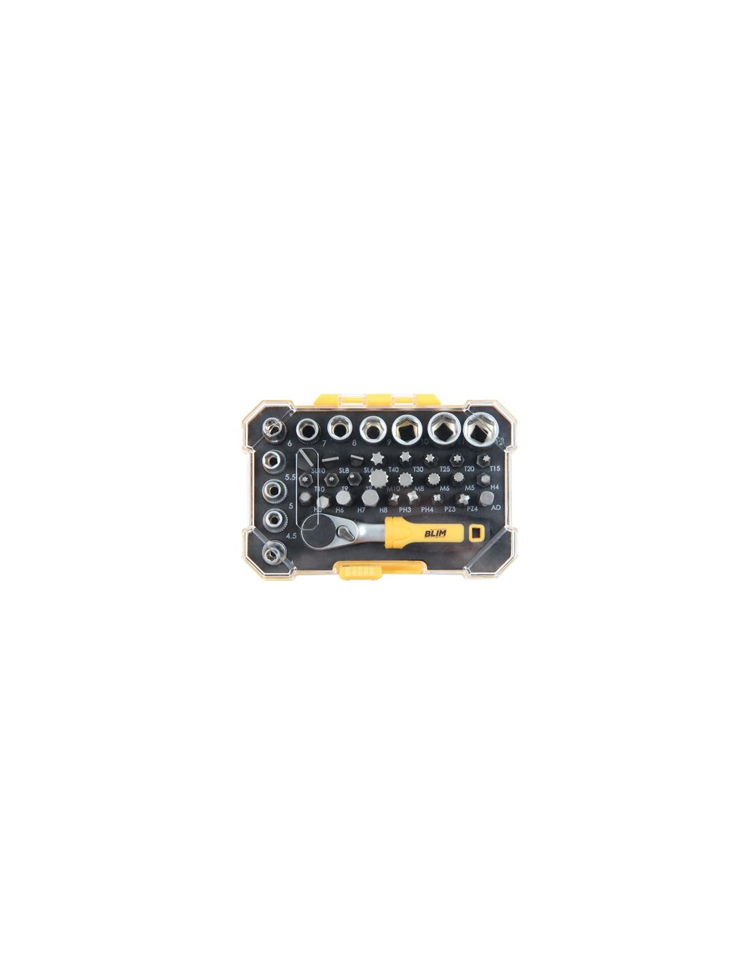 JUEGO CHICHARRA, VASOS Y PUNTAS 1/4\" 38PCS CRV BLIM