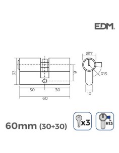 BOMBIN NIQUEL 60MM 30+30MM LEVA CORTA 3 LLAVES 2