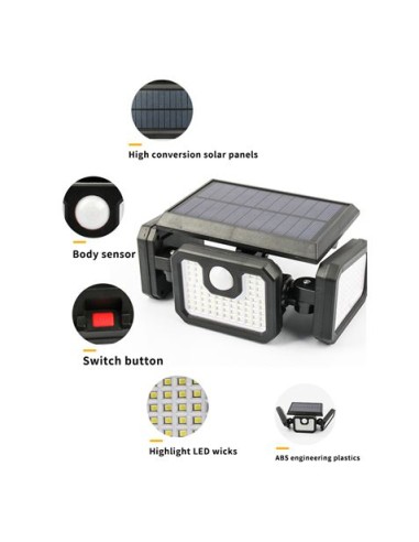 FOCO SOLAR TRIPLE CON SENSOR 800LM ELBAT