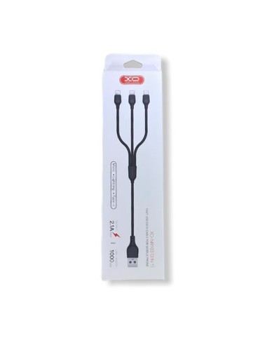CABLE NB103 CARGA RAPIDA 3 EN 1 | MICRO + TIPO C + LIGHTNING A USB | NEGRO