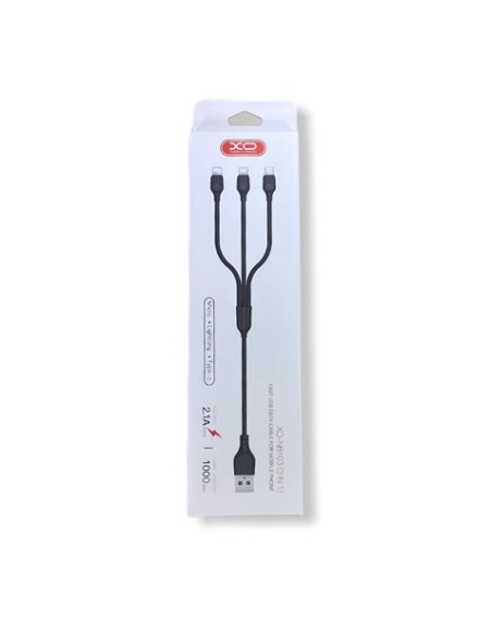 CABLE NB103 CARGA RAPIDA 3 EN 1 | MICRO + TIPO C + LIGHTNING A USB | NEGRO