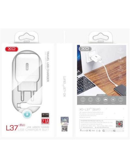 PACK CARGADOR CORRIENTE L37 2.1A + CABLE LIGHTNING XO