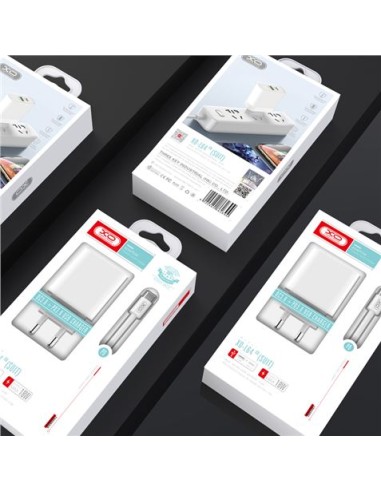 CARGADOR DE CORRIENTE L64 18W TIPO C + USB QC 3.0 + CABLE LIGHTNING XO