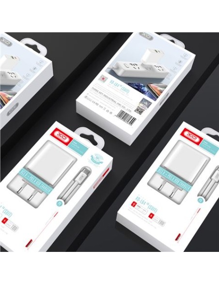 CARGADOR DE CORRIENTE L64 18W TIPO C + USB QC 3.0 + CABLE LIGHTNING XO