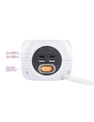 Nanocable Base de 3 enchufes con 4 USB's (2 USB A + 2 USB-C), con
