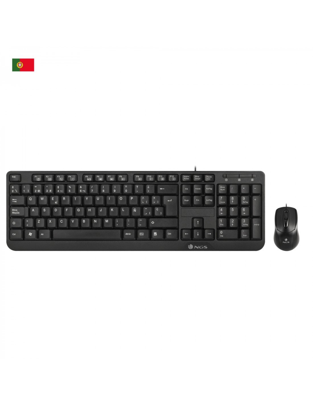 NGS Cocoa Kit, QWERTY, PT teclado RatÃ³n incluido USB PortuguÃ©s Negro