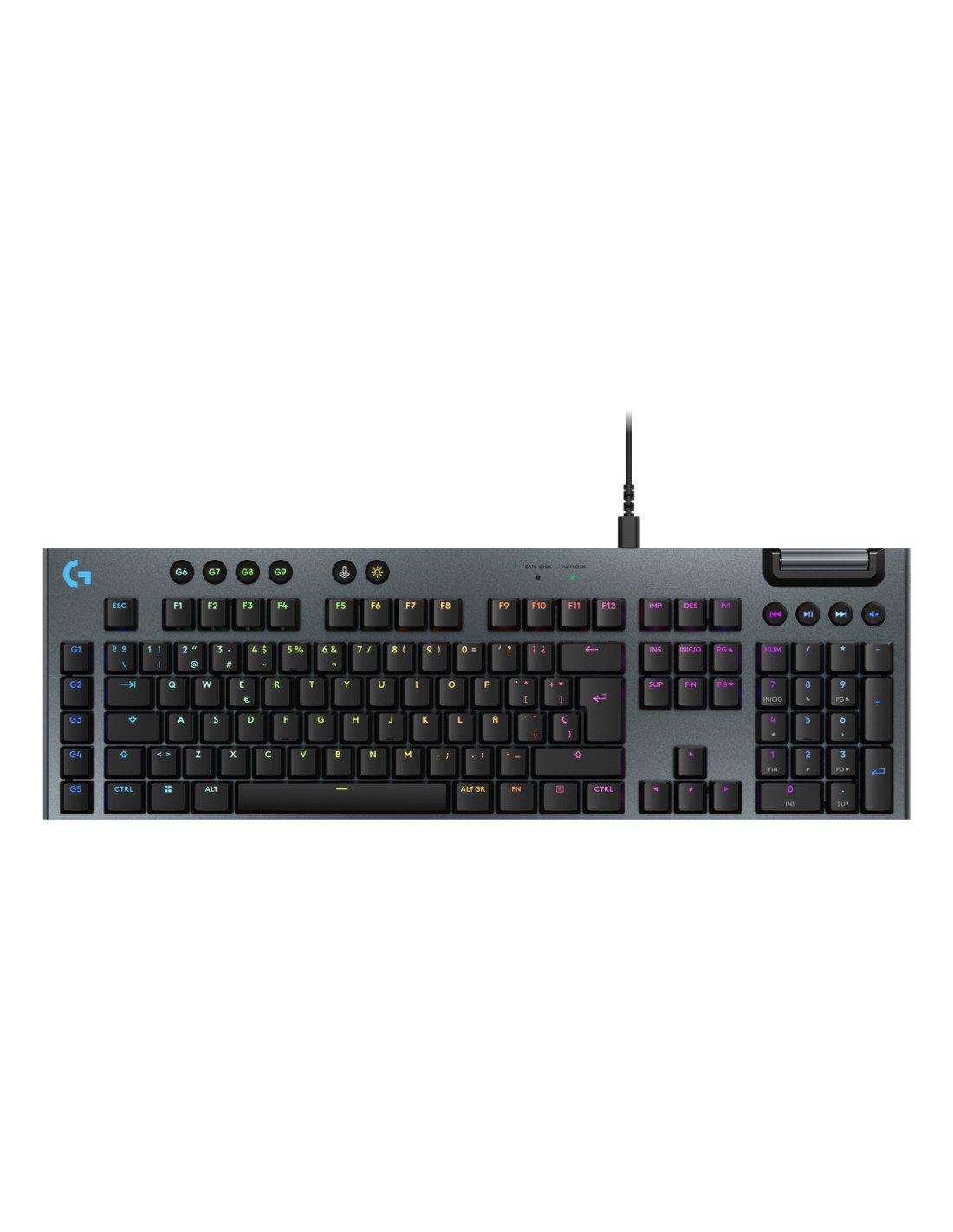 Logitech G Teclado mecÃ¡nico para gaming con cable de perfil bajo G915 X, teclas de PBT de doble moldeado, teclas totalmente pro