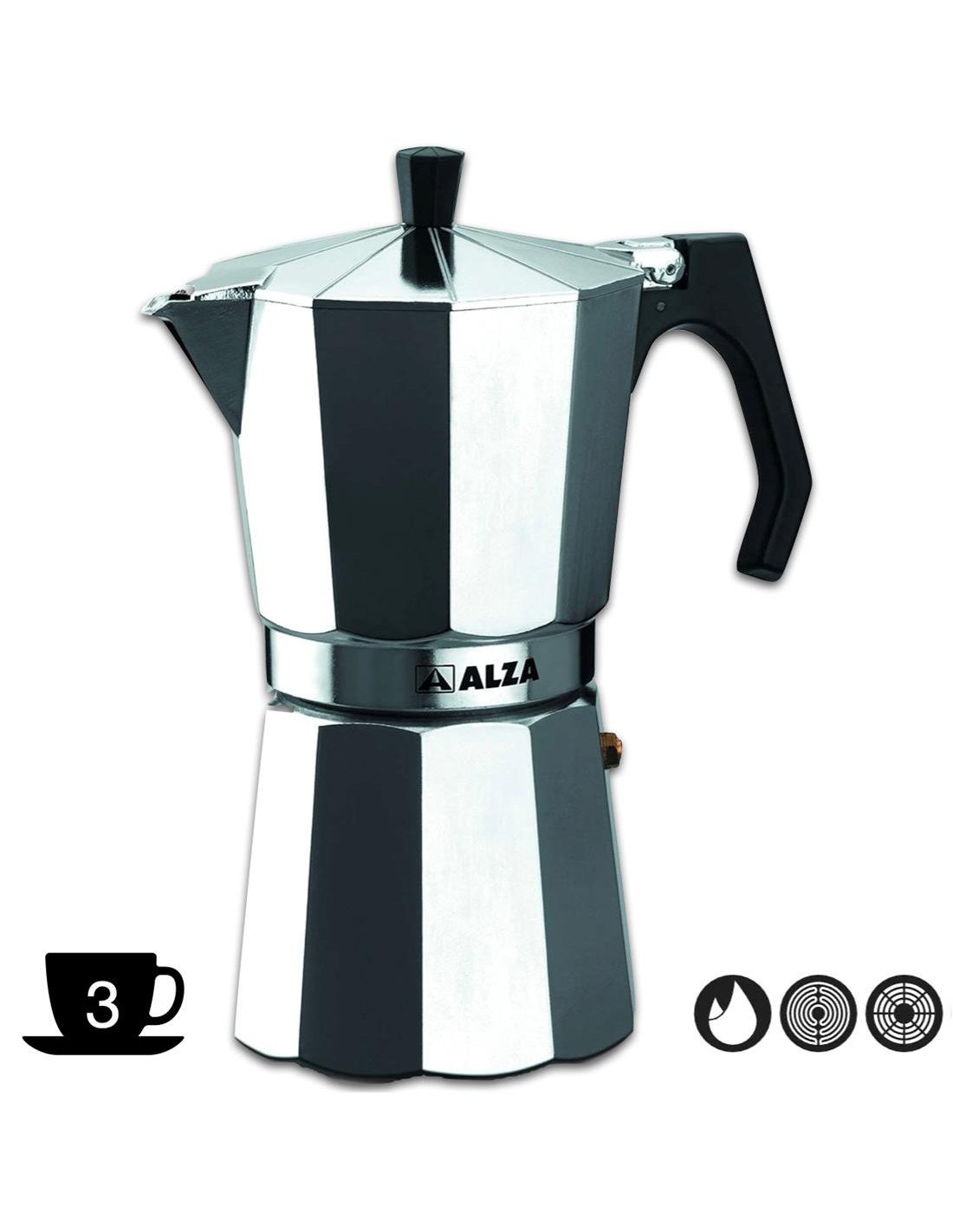 Alza BASIC Cafetera Aluminio 3 Taza para VitrocerÃ¡mica y Gas