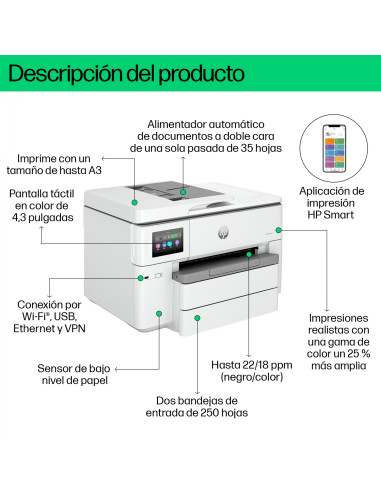 HP OfficeJet Pro 9730e Inalámbrico All-in-One Color Impresora,