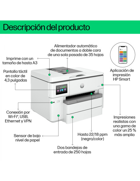 HP OfficeJet Pro 9730e Inalámbrico All-in-One Color Impresora,