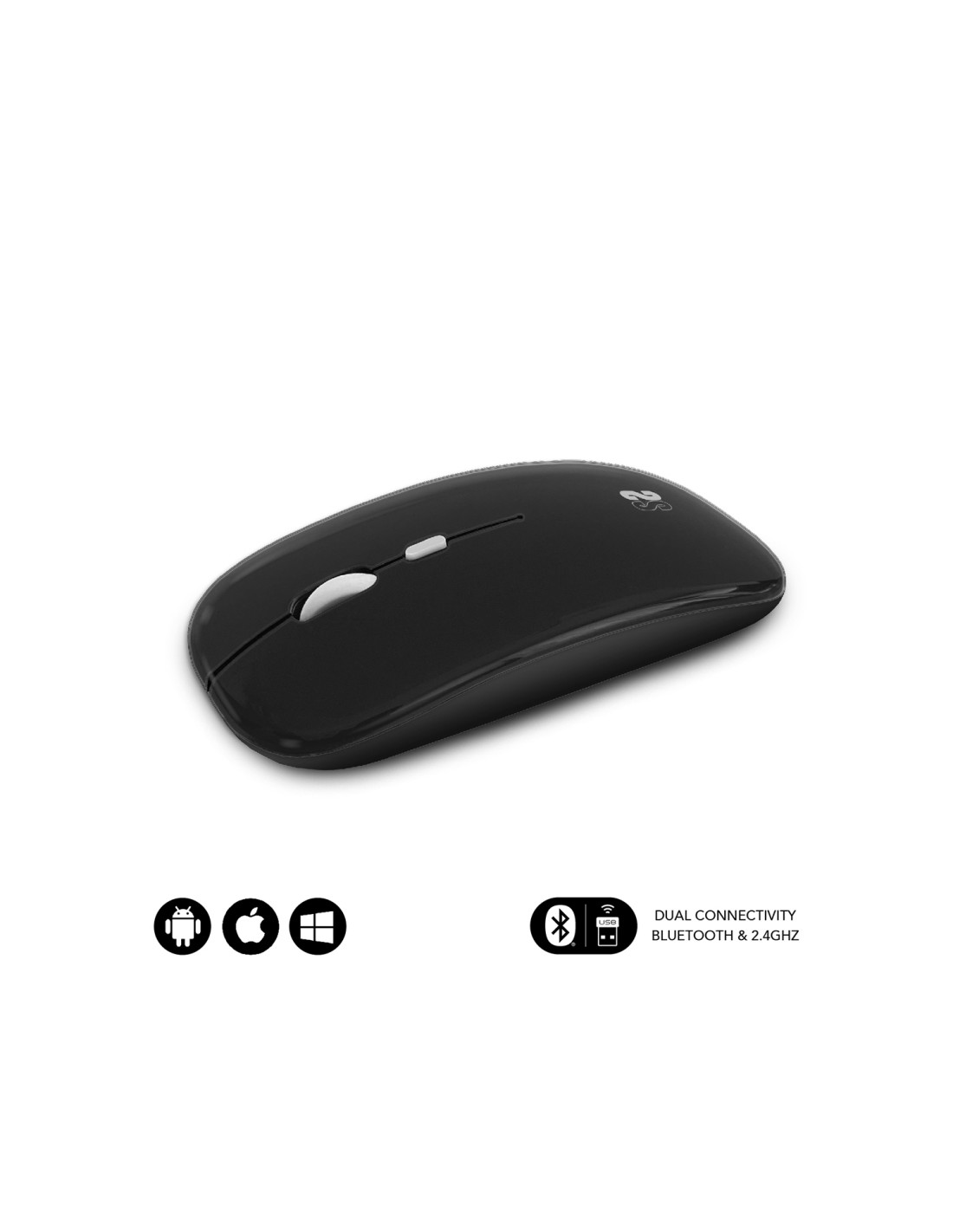 SUBBLIM Ratón Í???ptico Inalámbrico 2.4G y Bluetooth Dual Flat Mouse Recargable Negro