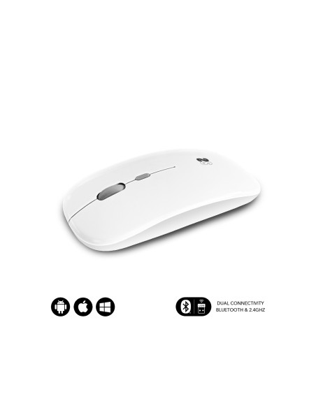 SUBBLIM Ratón Í???ptico Inalámbrico 2.4G y Bluetooth Dual Flat Mouse Recargable Blanco