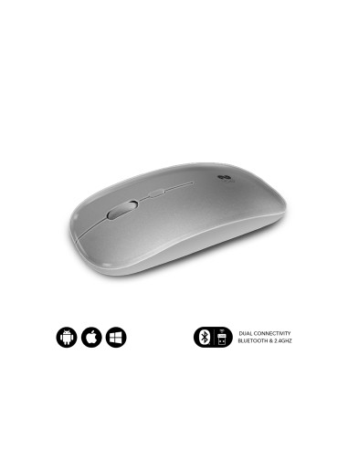 SUBBLIM Ratón Í???ptico Inalámbrico 2.4G y Bluetooth Dual Flat Mouse Recargable Plateado