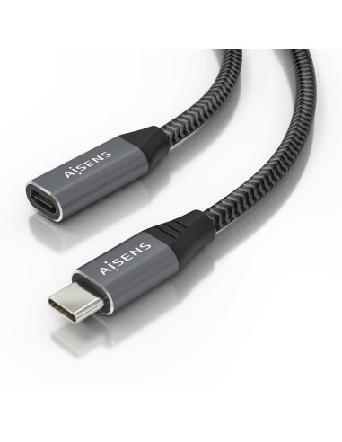 AISENS Cable USB 3.2 Gen2x2 Aluminio 20Gbps 8K@30Hz 5A 100W, Tipo USB-C/M-USB-C/H, Gris, 2.0 m