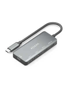 AISENS Hub USB 3.1 USB-C, USB-C/M-1xUSB-C PD 100W+1xUSB-C USB3.0/H+1xUSB-C USB2.0/H+2xUSB-A USB2.0/H, Gris, 15cm