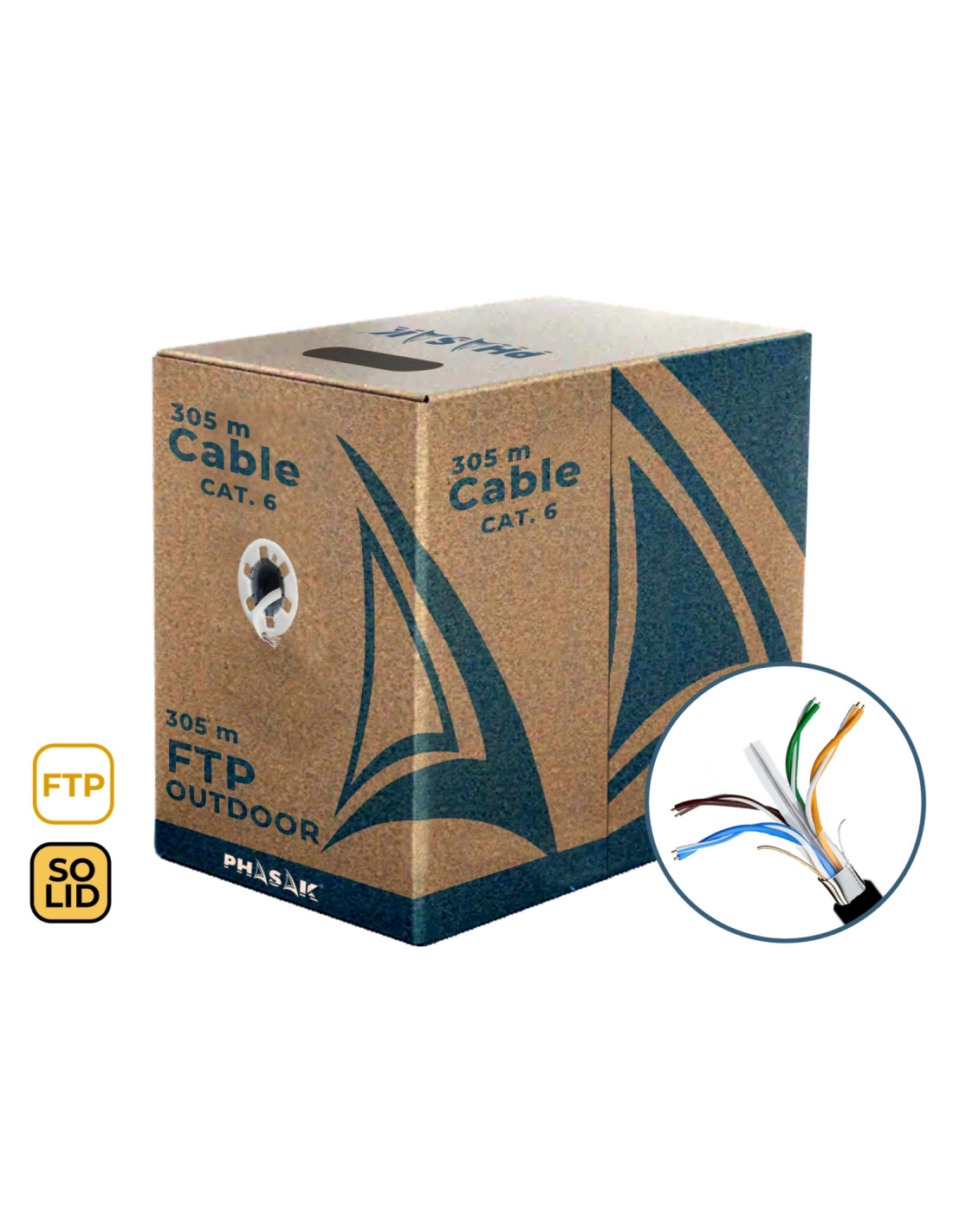 Phasak Bobina de cable de red FTP Cat.6A exterior CCA AWG23 100 m ??? PHR 681