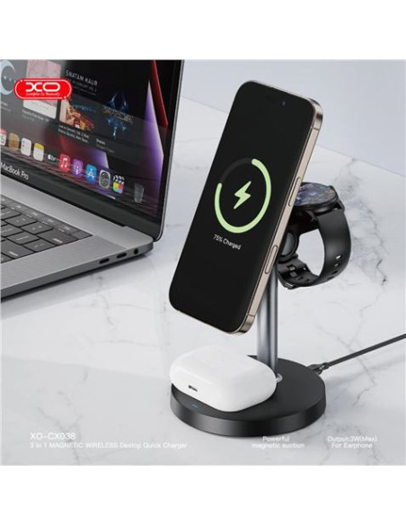 CARGADOR INALAMBRICO MAGNETICO 3 EN 1 NEGRO