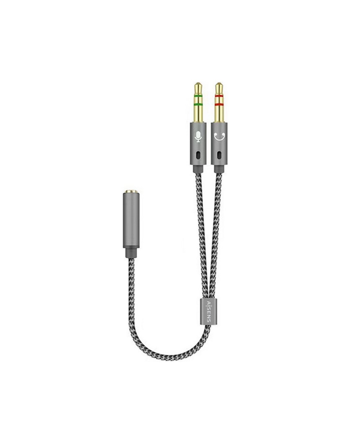 Aisens Adaptador audio Jack 3.5 4pines Hembra a 2xjack 3.5 3pines Macho 0.25m gris