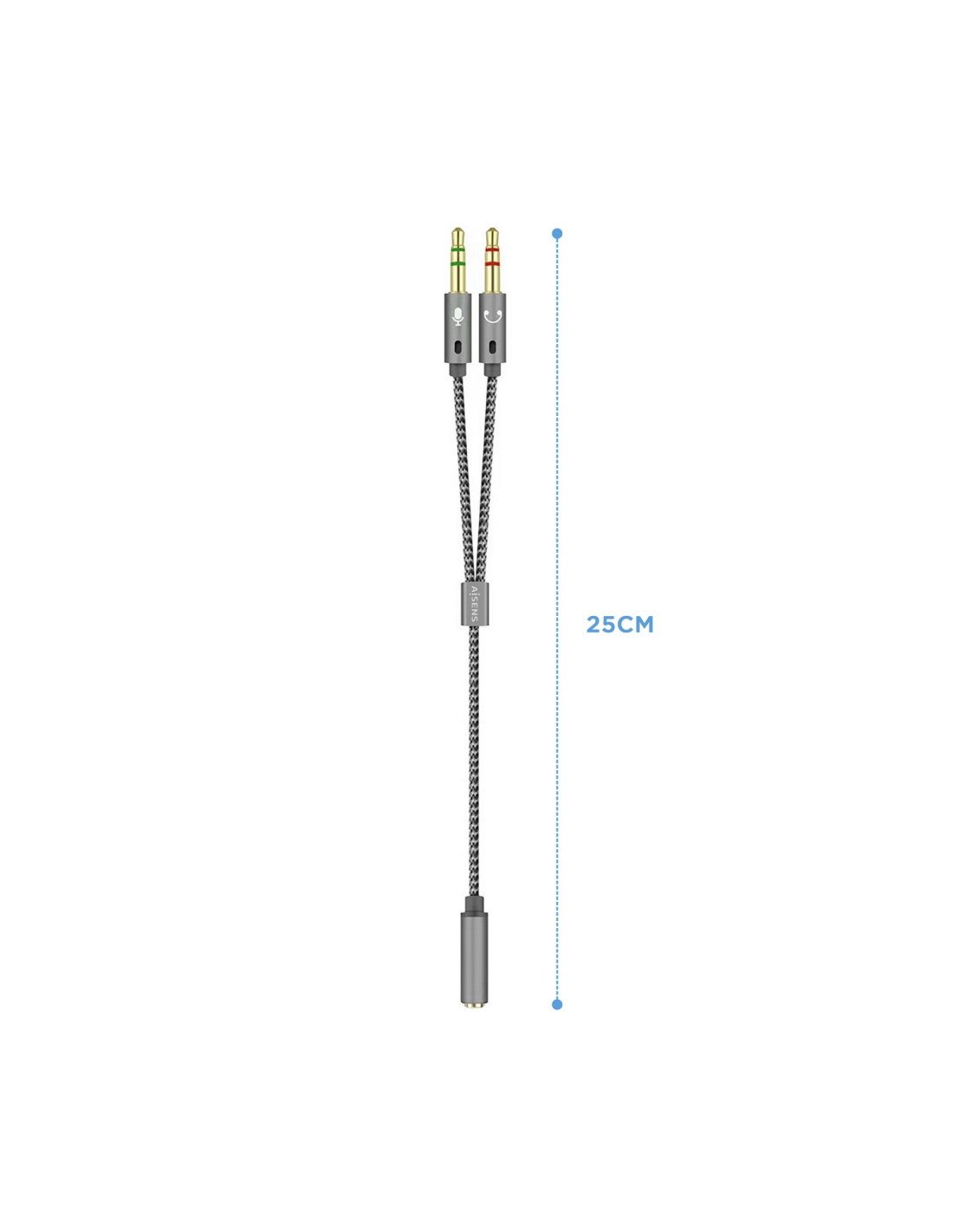 Aisens Adaptador audio Jack 3.5 4pines Hembra a 2xjack 3.5 3pines Macho 0.25m gris